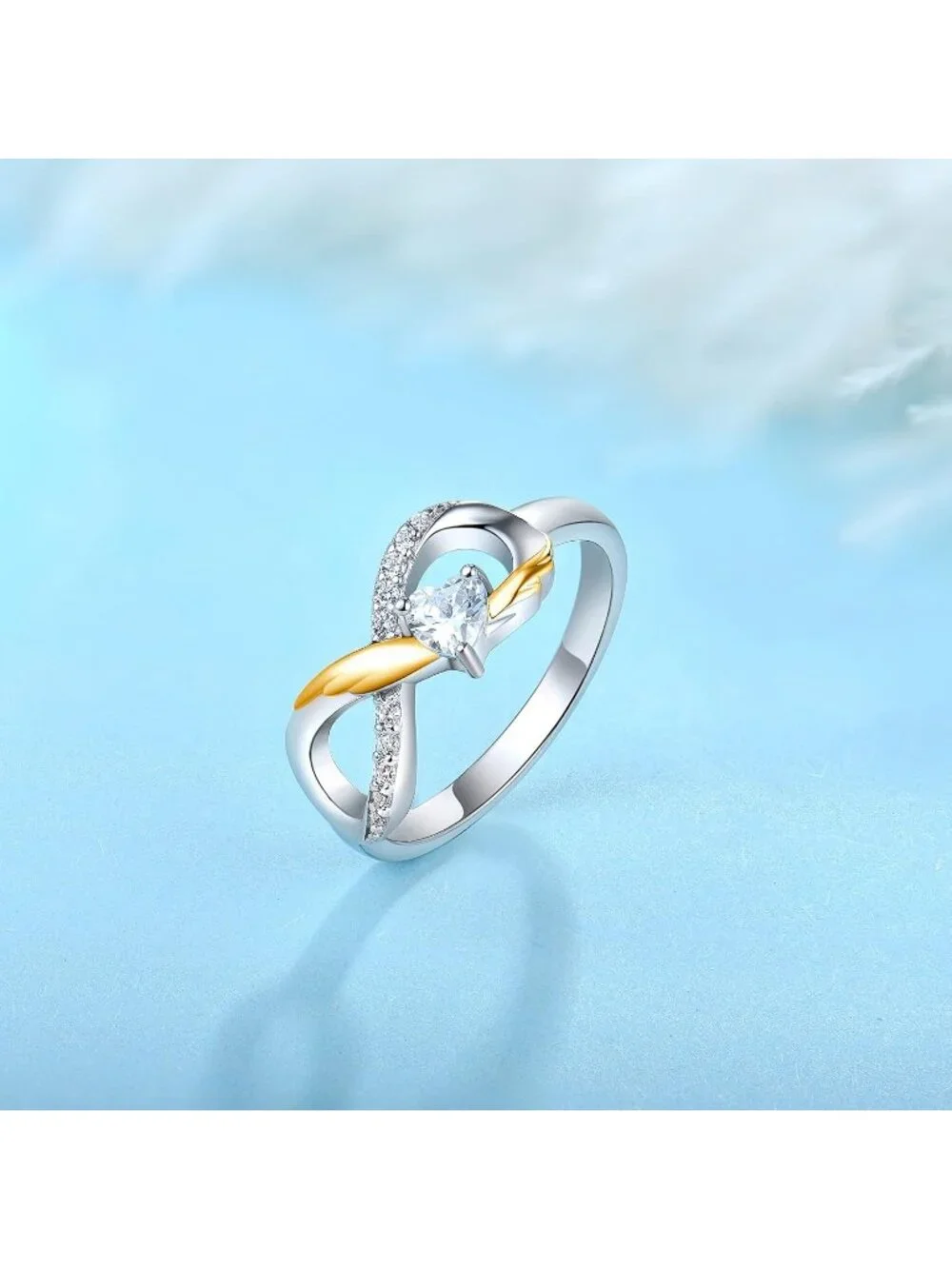 Women's White Gold 925 Sterling Silver Infinity Promise Angel Wings Heart Ring